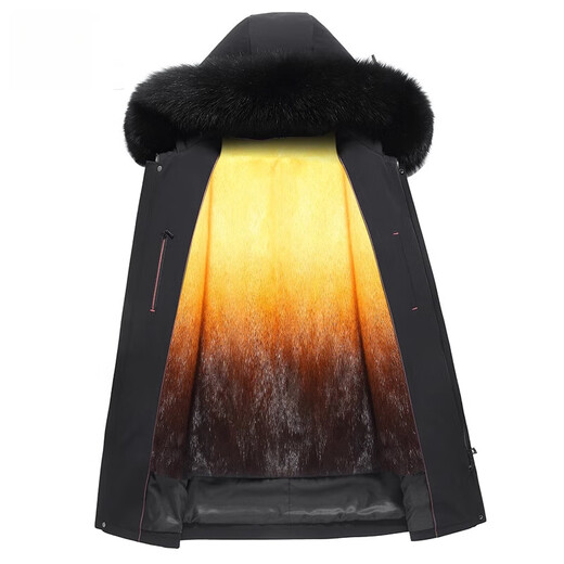 CHEVALPES international first-line brand 2025 new parka men's mid-length fur integrated mink lining fur coat outer black (fox fur collar + mink velvet lining) M 170