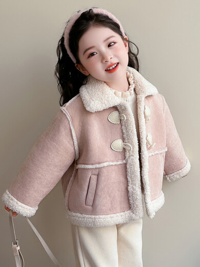 BALA Balabala is suitable for girls' velvet coat winter wear 2025 new super good-looking children's suede thickened fur leather buckle velvet thickened coat 90cm