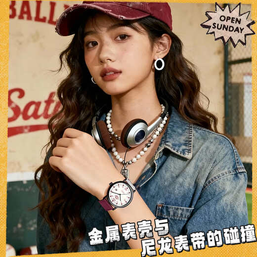 Dickies student watch women's junior high school student special silent exam watch sports calendar quartz watch canvas CL-686 red