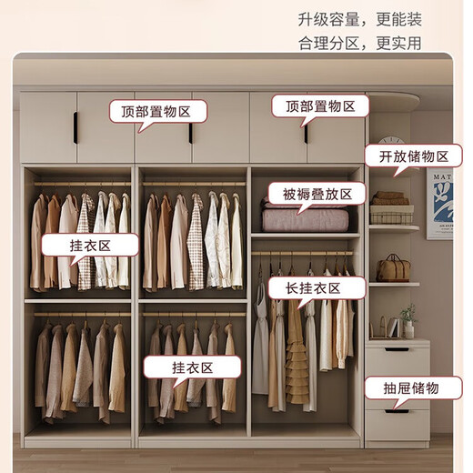 Wardrobe solid wood household bedroom door cabinet large wardrobe cream light luxury simple large simple wardrobe assembly three door single cabinet master installation