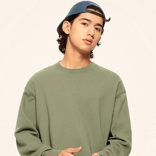 Jeanswest hooded sweatshirt men's thickened sherpa round neck long-sleeved pullover autumn and winter warm and cold-proof plus velvet top men's gray bean green (warm heart bark chest logo) S (165) (strict quality control)