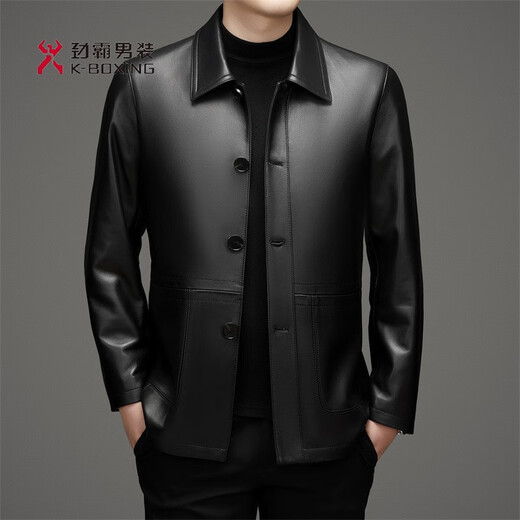 KBXNG Jinba inner liner removable, middle-aged and elderly men's leather, down and velvet leather jacket with thickened and warm lapels, middle-aged and older men, brown 7789y 14XL (190)