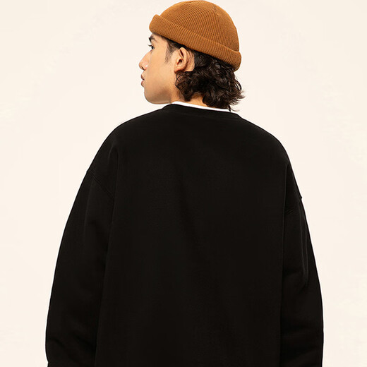 Jeanswest hooded sweatshirt men's thickened sherpa round neck long-sleeved pullover autumn and winter warm and cold-proof plus velvet top men's gray bean green (warm heart bark chest logo) S (165) (strict quality control)