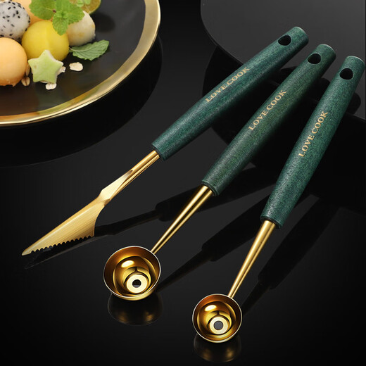 Fantasy stainless steel fruit ball scooper, watermelon cutting artifact, ice cream scoop, fruit dividing carving knife, watermelon ball scoop, fruit scooping small + large + carving knife