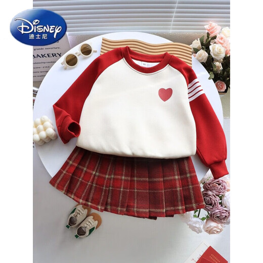 Disney (Disney) red New Year parent-child clothing for small month-old babies 2025 new autumn and winter family of three, four, mother and child, mother and daughter, whole family, love, spring and autumn style 100 Adult M size 100-120Jin Jin is equal to 0.5 kg