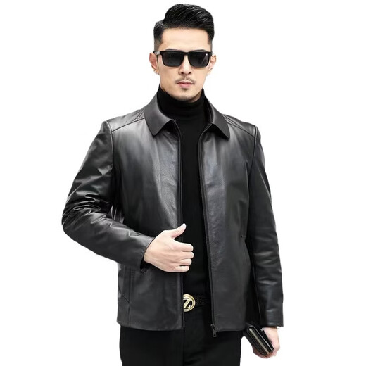 Haining Men's Leather Jacket Removable Liner Leather Jacket Men's First Layer Cowhide Lapel Machine Outer Black One Size 170L Suitable for 80-110Jin Jin is equal to 0.5 kg