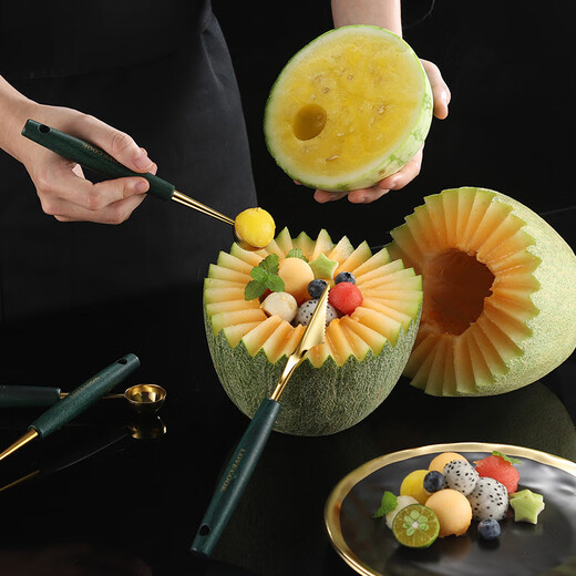 Fantasy stainless steel fruit ball scooper, watermelon cutting artifact, ice cream scoop, fruit dividing carving knife, watermelon ball scoop, fruit scooping small + large + carving knife