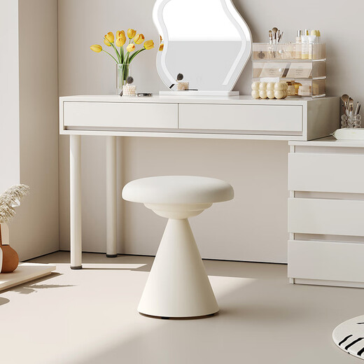 Yete Cream Style Dressing Stool Bedroom Home Dressing Stool Women's Simple Modern Small Household Space-Free Makeup Chair Cream White