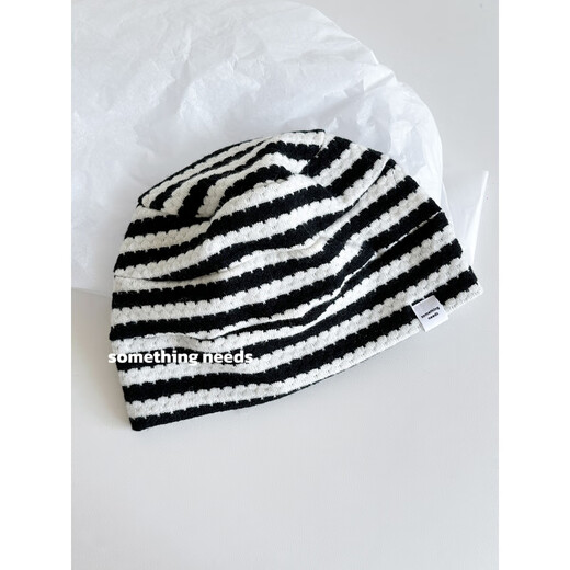 Shang Xuan black and white classic striped woolen hat for women, versatile autumn and winter warm knitted hat for couples, cold hat, Korean striped line