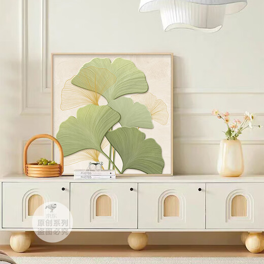 
Shunjixiangli cream style restaurant decoration painting Ginkgo leaf kitchen dining table background wall mural painting log style small fresh dining room hanging painting G3895 70*70 crystal porcelain aluminum alloy gold frame