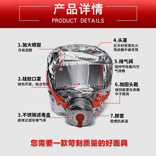 Gas mask fire mask anti-smoke fire mask 3C certified escape filter self-rescue respirator national standard 3C certified upgraded silicone-adult style