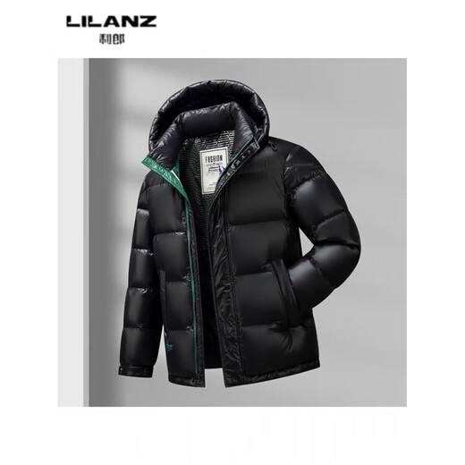 LILANZ winter new men's gray duck down hooded warm jacket for young and middle-aged business casual bread down jacket men black 14XL (190)