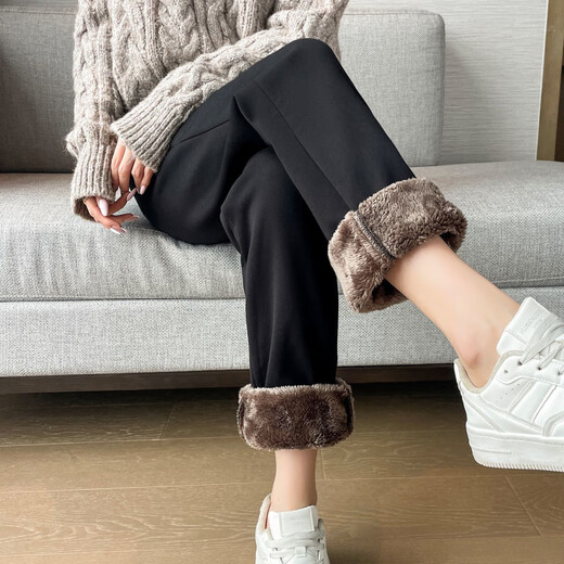 Ceium Kifmim velvet thickened sweatpants women's popular extra thick lamb velvet radish harem pants women's autumn and winter warm casual pants black nine-point pants without velvet S recommended 85-98Jin Jin equals 0.5 kg