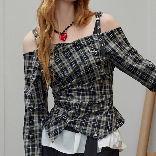 UNIFREE Spring 26 American College style irregular hem design fashionable age-reducing slim long-sleeved shirt Black L