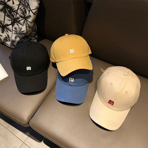 Ins hat women's summer fashion simple M letter embroidered baseball cap men's versatile curved brim sun hat Korean style peaked cap circle BRTXN-black adjustable