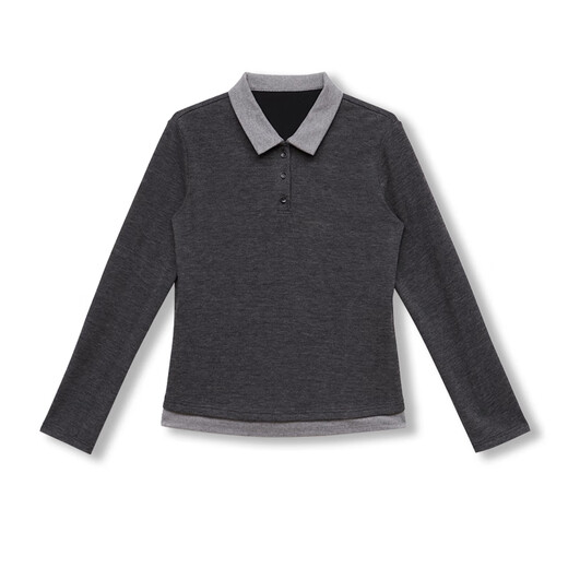 Mayya Plus Contrast Color Lapel Fake Two-Piece Velvet Sweater Women's Autumn and Winter Layer Layer Top Gray L