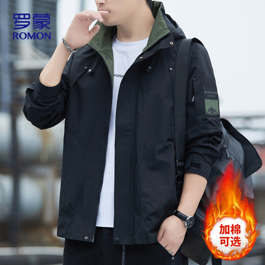 Romon Jacket Men's Autumn and Winter Business Casual Soft and Comfortable Executive Windproof Outdoor Sports Hooded Jacket Men's V6 Black 4X