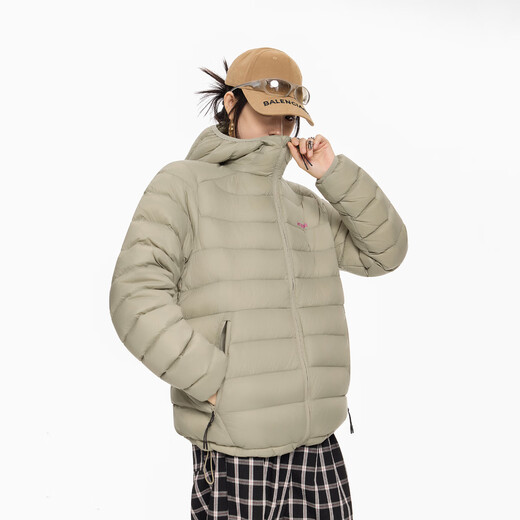 ICH MODE American retro 90 white duck down ribs down jacket women's winter light and cold-proof hooded short coat light gray M
