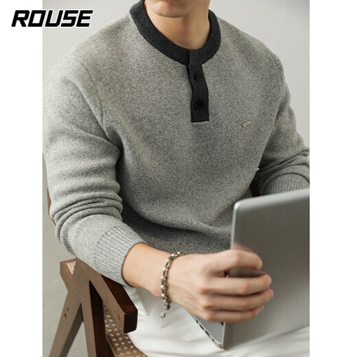 Lords sweater men's retro heavyweight Henry collar anti-pilling sweater men's autumn and winter casual warm long-sleeved bottoming shirt men's dark gray XL recommended 130-145Jin Jin equals 0.5 kg