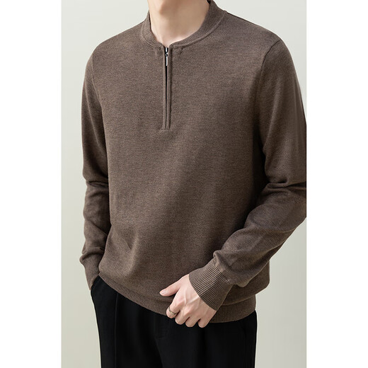 ROMON Men's Half-Zip Henley Collar Sweater Wool Blended Long-Sleeved Sweater Casual Business Autumn and Winter Clothes Dark Squirrel Gray L 105-120Jin Jin equals 0.5 kg