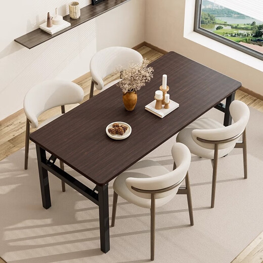 Simple foldable table rectangular training conference table desk student home dining table office study small table black walnut 80*50*75 thickened and reinforced high load-bearing