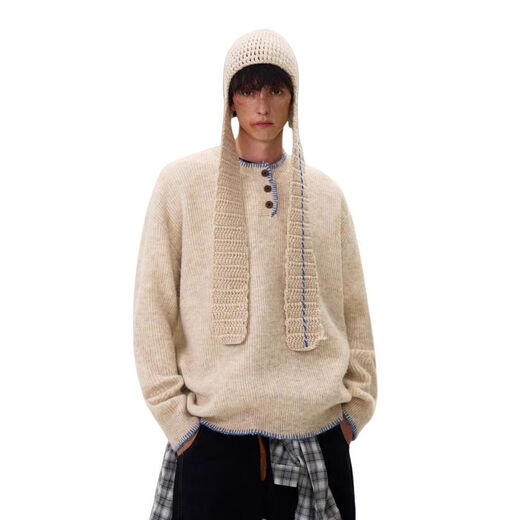 JASONWOOD Retro Atmosphere Knitted Sweater Men's American Niche Design Henley Collar Lazy Sweater Apricot Quality Upgrade M 160-170CM 90-115Jin Jin is equal to 0.5 kg