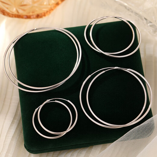 S925 silver large and small earrings, fashionable hoop earrings, Korean style simple plain silver high-end earrings earrings sterling silver 1.5 tube 50mm 925 silver