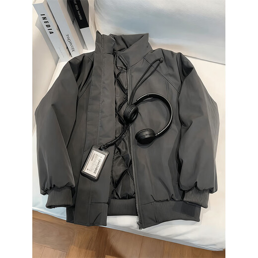 Katuchi American stand-collar three-proof jacket cotton-padded jacket men's winter short silhouette cotton-padded coat cleanfit warm and thickened jacket gray XL