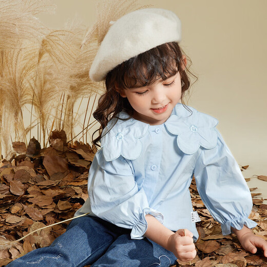 JELLYBABY Sweet and Versatile Autumn Girls' Shirts Solid Color Lapel Good Matching Tops Children's Babydoll Shirts Long Sleeve Shirts