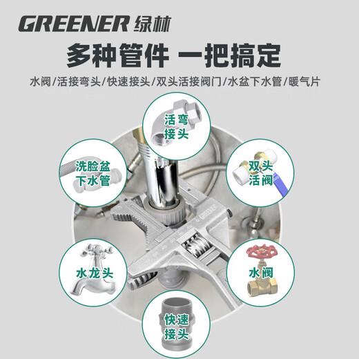 GREENER bathroom wrench adjustable wrench universal live mouth large opening adjustable wrench short handle multi-functional household air conditioner large wrench
