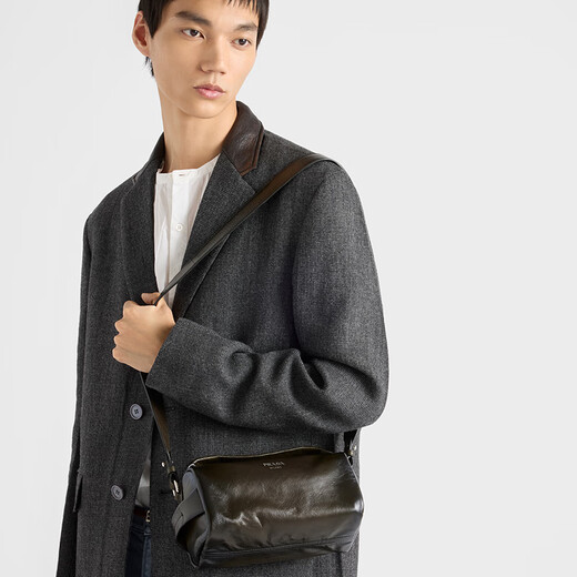 PRADA/Prada Gift Men's Distressed Cow Leather Shoulder Bag Army Green