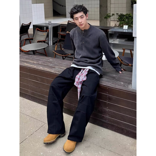 Henry collar sweater men's autumn and winter old money style high-end cleanfit lazy versatile long-sleeved sweater for men dark gray 3XL recommended 160-180Jin Jin equals 0.5 kg