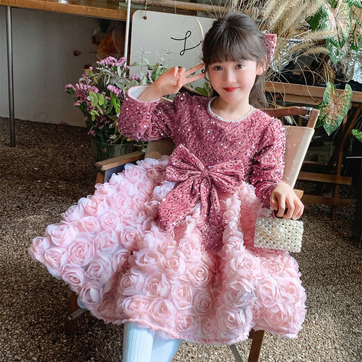 Piggy Banner (PEPCO) Princess Dress Girls Fashionable Girls Sequin Birthday Dress Winter Children's Dress Pink Velvet 130