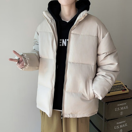 Down Cotton Jacket Men's Trendy Lightweight Cotton Jacket 2025 New Thick Large Size Warm Black Bakery Jacket Apricot 5XL