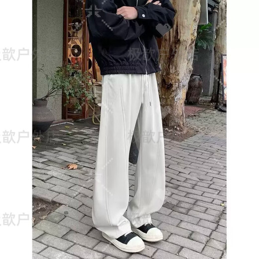 Tanbeiman Willow Leaf Cut Pants 3D Crotch Scimitar Sweatpants Men's Autumn and Winter American Style Handsome Feeling ootd Lift Flared Pants Black M
