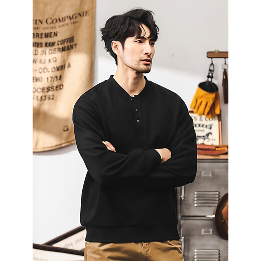 Maorong Warm Autumn American Retro Heavy Sweater Men's Autumn Trendy Henry Collar Half Cardigan Jacket Men's Spring and Autumn Long Sleeve PO Black_ 350g Heavy M _Suitable for 100-125Jin Jin is equal to 0.5 kg