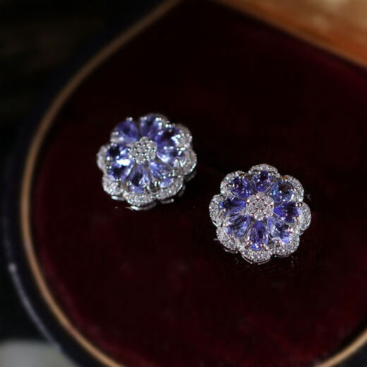 Mullein Tanzanite Stud Earrings All-over Sterling Silver