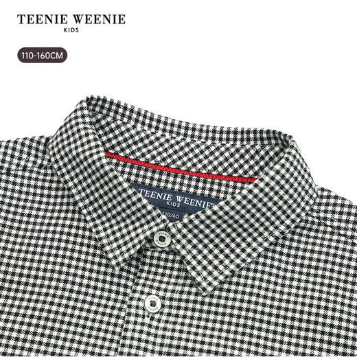 Teenie Weenie Kids 26th New Year Boys Classic Plaid Long Sleeve Lapel Shirt Black 140 cm