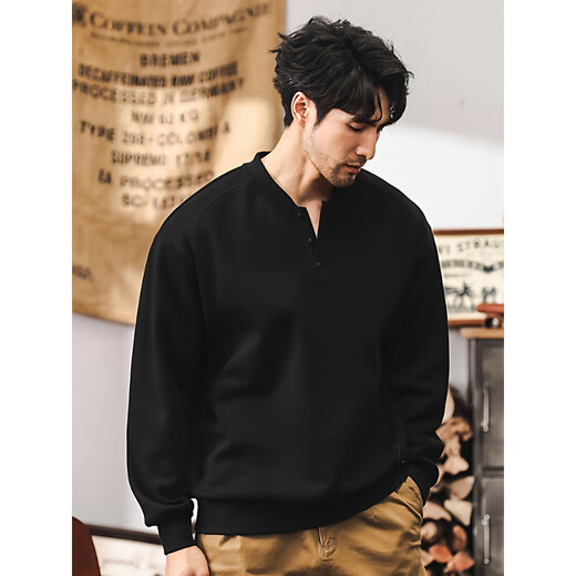 ISI Warm Autumn American Retro Heavyweight Sweater Men's Autumn Trendy Henry Collar Half Cardigan Jacket Men's Spring and Autumn Style Long Sleeve PO Black_ 350g Heavy M _ Suitable for 100-125Jin Jin equals 0.5 kg