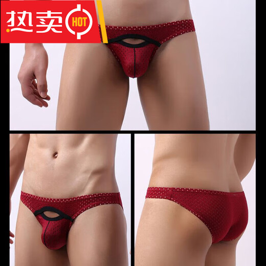 TKAH men's sexy thong breathable back empty buttocks revealing underwear pure cotton low waist tight double butt GAY 0 black (w s) L male