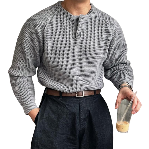 Zier American workwear sweater men's large size 300 Jin Jin equals 0.5 kg Waffle Henry collar knitted bottoming shirt autumn loose long black L recommended 100 to 120 Jin Jin equals 0.5 kg