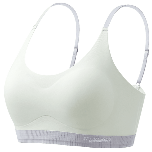 Underwear for junior high school and high school students, 13-year-old seamless bra for girls sports, white + green M