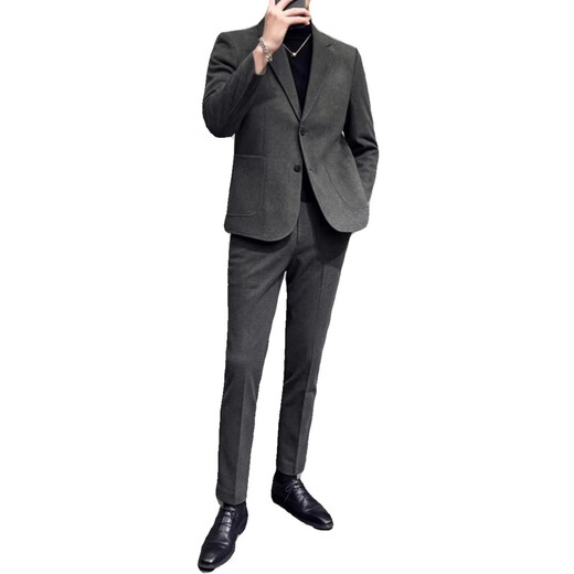 AX Armani woolen blazer men's autumn and winter new high-end business formal casual thickened suit set dark gray suit XL