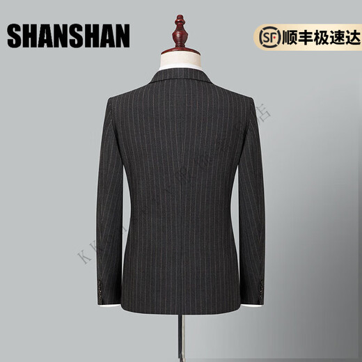 Shanshan (SHANSHAN) light luxury brand men's suit casual gray striped slim double-breasted suit suit for men gray striped XL 175
