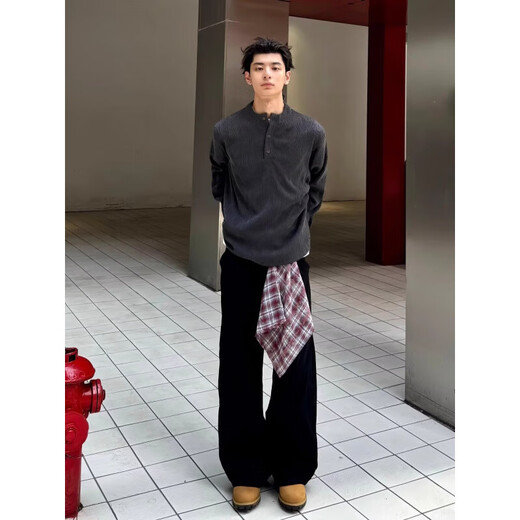 Henry collar sweater men's autumn and winter old money style high-end cleanfit lazy versatile long-sleeved sweater for men dark gray 3XL recommended 160-180Jin Jin equals 0.5 kg