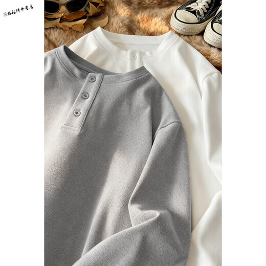 Yuexiang Henry collar T-shirt German velvet bottoming shirt men's winter trendy brand cleanfit loose casual versatile inner top men white S