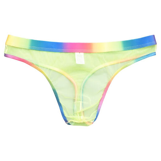 Bear plus size 0 sexy gay color see-through thong gay transparent thong rainbow white rainbow belt transparent tulle feeling thong S