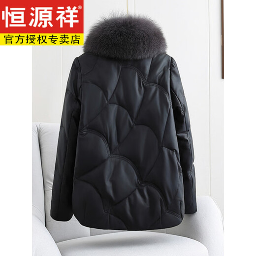 Hengyuanxiang Genuine Leather Down Jacket Women's Short 2025 Winter New Thickened Fox Fur Collar Fur Sheep Skin Mother Haining Leather Jacket Black 4XL 155-170Jin Jin equals 0.5 kg