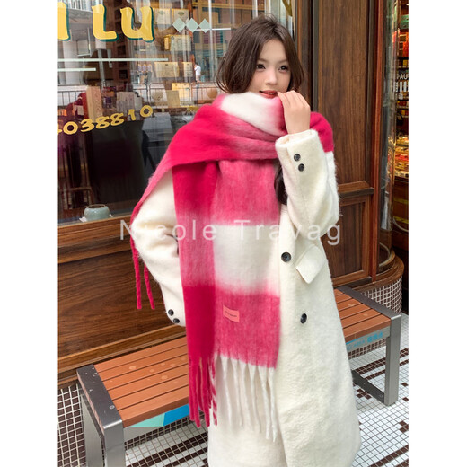 Fat Donglai's same style warm winter thickened scarf soft waxy white purple mohair winter scarf for girls thickened Yunshu plaid