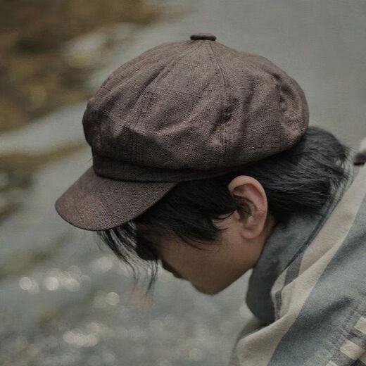 Blooming octagonal hat men's newsboy hat Japanese retro literary versatile Internet celebrity British beret painter hat trendy hat black M (56-58cm)